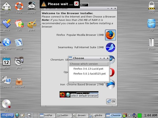 Launching an internet browser in PuppyLinux.