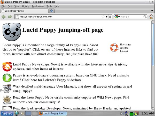 Firefox running in PuppyLinux.